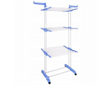 Tendedero de ropa plegable de 3 pisos con alas laterales (acero inoxidable), blanco y azul